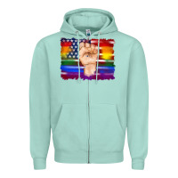 Seafoam lgbtq flag and american flag with hand Zipper Hoodie - Artiststas