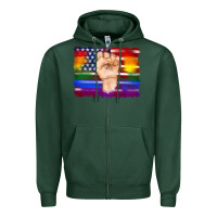 Sports Green lgbtq flag and american flag with hand Zipper Hoodie - Artiststas