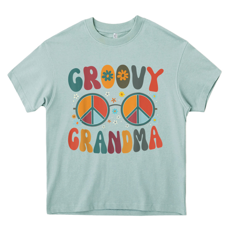 Groovy Grandma Retro 70s Peace Sign Design Grandmother Heavy Core Tee by longCreatives | Teevron