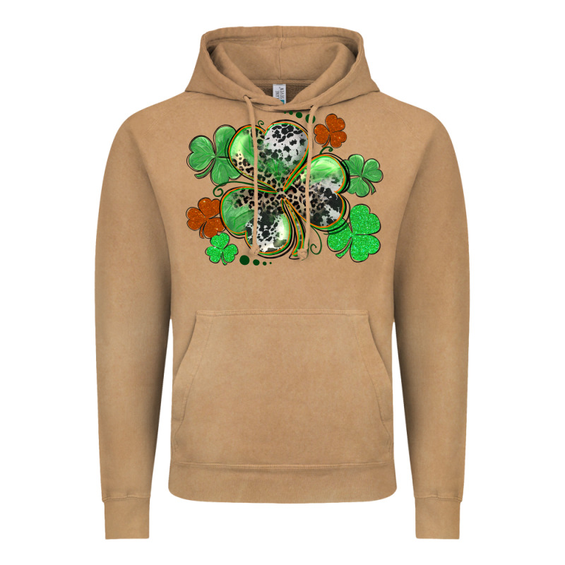 St. Patrick's Day Shamrock Leopard And Cowhide Vintage Hoodie by CowGirlArtShop | Teevron