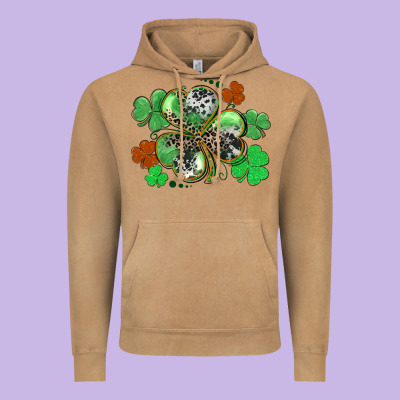 St. Patrick's Day Shamrock Leopard And Cowhide Vintage Hoodie Designed By Cowgirlartshop
