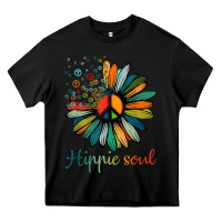Black daisy peace sign hippie soul tshirt flower lovers gifts Heavy Core Tee - longCreatives