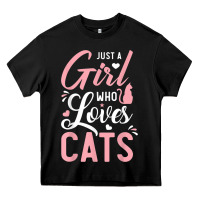 Black just a girl who loves cats cute cat lover gifts Heavy Core Tee - longCreatives