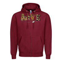 Burgundy camouflage military boots love Zipper Hoodie - Artiststas