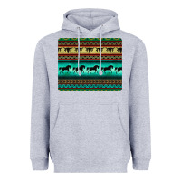 Turquoise Horse And Bullskull Aztec  Pattern Heavyweight Hoodie | Teevron