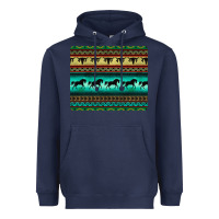Navy turquoise horse and bullskull aztec  pattern Heavyweight Hoodie - BarkalooDesign