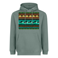 Sage turquoise horse and bullskull aztec  pattern Heavyweight Hoodie - BarkalooDesign