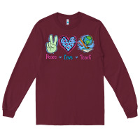 Burgundy Peace Love Teach Long Sleeve Tee - Jasminsmagicworld