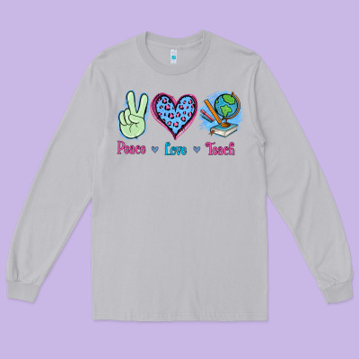Peace Love Teach Long Sleeve Tee Designed By Jasminsmagicworld