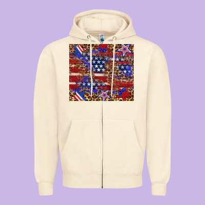 American Flag And Star Leopard Zipper Hoodie Designed By Artiststas