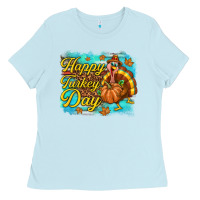 Baby Blue Happy Turkey Day Ladies Tee - texasbilliewilder