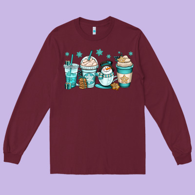 Winter Coffee Cups Long Sleeve Tee Designed By Oliviacreatesart