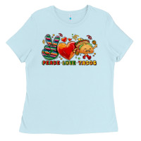 Baby Blue Peace love tacos Ladies Tee - NancyCooperArtShop