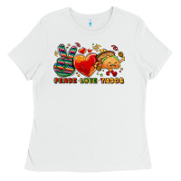 White Peace love tacos Ladies Tee - NancyCooperArtShop