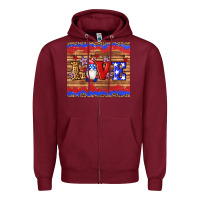 Burgundy american flag gnomes love star leopard glitter Zipper Hoodie - Artiststas