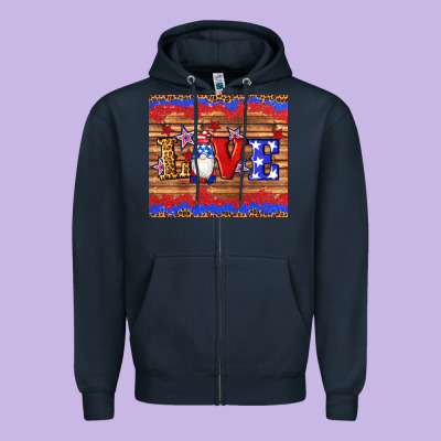 American Flag Gnomes Love Star Leopard Glitter Zipper Hoodie Designed By Artiststas
