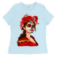 Baby Blue Sugar skull girl Ladies Tee - NancyCooperArtShop