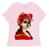 Bubblegum Pink Sugar skull girl Ladies Tee - NancyCooperArtShop