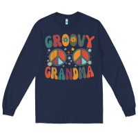 Navy groovy grandma retro 70s peace sign design grandmother Long Sleeve Tee - longCreatives