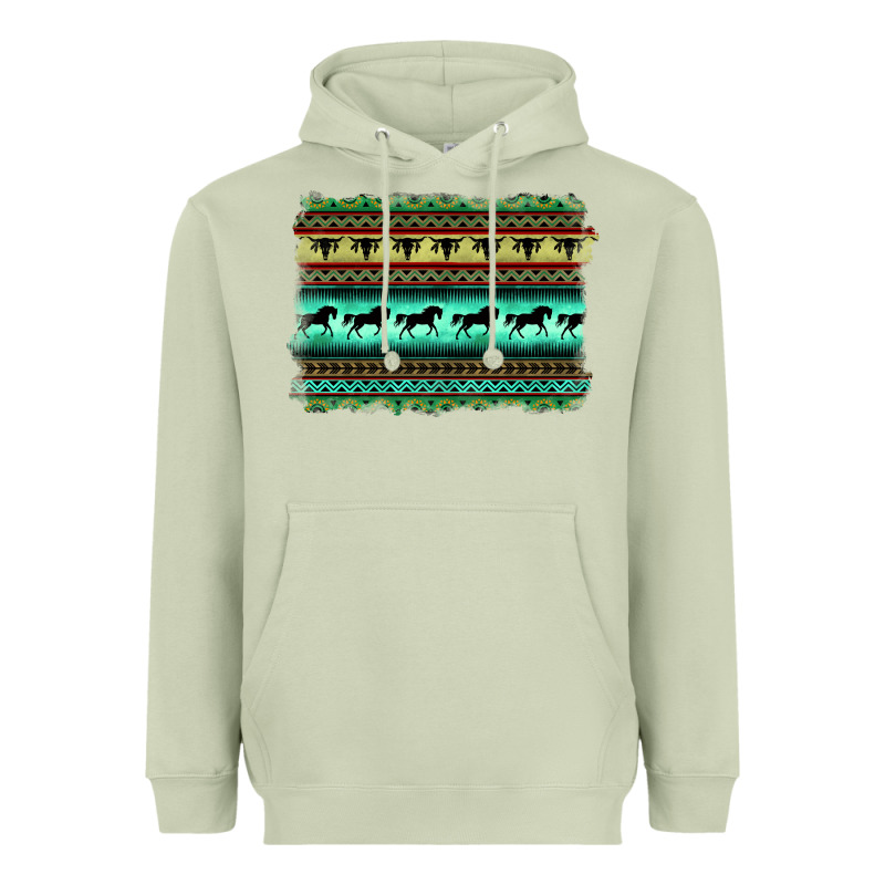 Turquoise Aztec Bullskull And Horse Heavyweight Hoodie by BarkalooDesign | Teevron