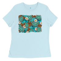 Baby Blue Leopard and Turquoise Gemstone Background Ladies Tee - texasbilliewilder