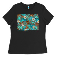Black Leopard and Turquoise Gemstone Background Ladies Tee - texasbilliewilder