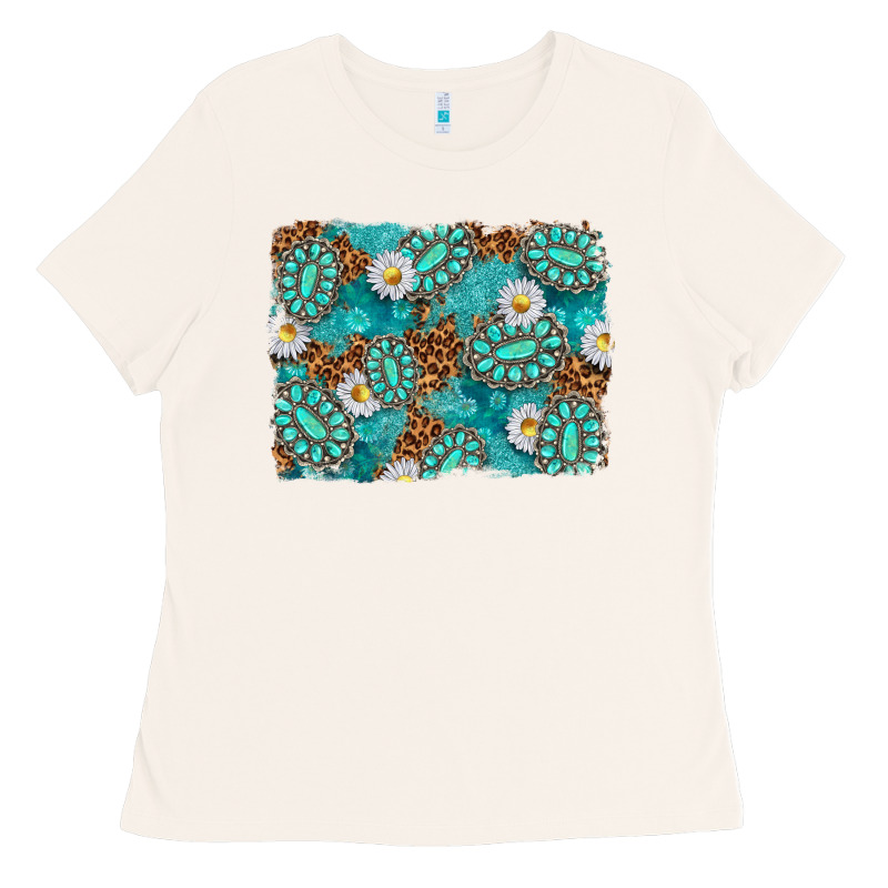 Leopard And Turquoise Gemstone Background Ladies Tee by texasbilliewilder | Teevron