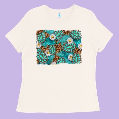 Leopard And Turquoise Gemstone Background Ladies Tee Designed By Texasbilliewilder