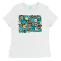 White Leopard and Turquoise Gemstone Background Ladies Tee - texasbilliewilder