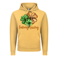 Vintage Mustard Feeling lucky with clover Vintage Hoodie - HowdyJamesFarm