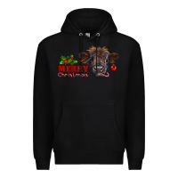 Black Merry Christmas Calf Premium Hoodie - RanaPortraitStore