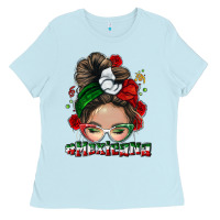 Baby Blue Mexicana messy bun Ladies Tee - NancyCooperArtShop