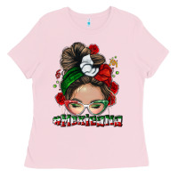 Bubblegum Pink Mexicana messy bun Ladies Tee - NancyCooperArtShop