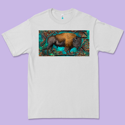 Bison With Leopard And Turquoise Premium Tee Designed By Ranaportraitstore