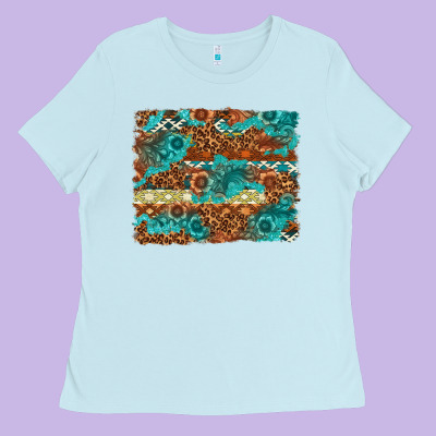 Leopard And Aztec Background Western Ladies Tee Designed By Texasbilliewilder