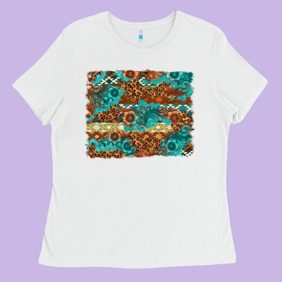 Leopard And Aztec Background Western Ladies Tee Designed By Texasbilliewilder
