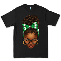 Afro Messy Bun Green And White Bow Premium Tee | Teevron