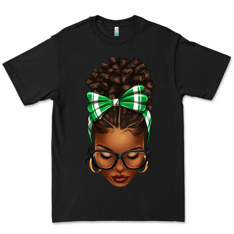 Afro Messy Bun Green And White Bow Premium Tee by texasbilliewilder | Teevron