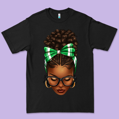 Afro Messy Bun Green And White Bow Premium Tee Designed By Texasbilliewilder