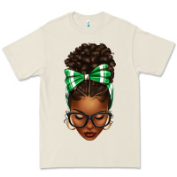 Bone Afro Messy Bun Green and White Bow Premium Tee - texasbilliewilder