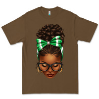 Cacao Afro Messy Bun Green and White Bow Premium Tee - texasbilliewilder