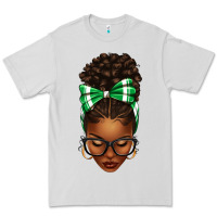 Dove Grey Afro Messy Bun Green and White Bow Premium Tee - texasbilliewilder