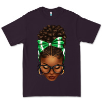 Plum Afro Messy Bun Green and White Bow Premium Tee - texasbilliewilder