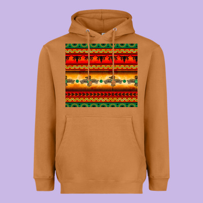 Thunderbird Bullskull Aztec Pattern Heavyweight Hoodie Designed By Barkaloodesign