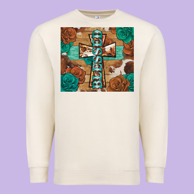 Blessed Cross Premium Sweatshirt Designed By Barkaloodesign