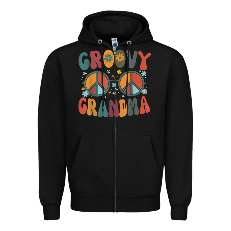 Groovy Grandma Retro 70s Peace Sign Design Grandmother Zipper Hoodie by longCreatives | Teevron