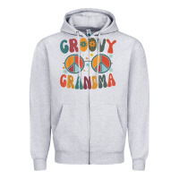 Heather Grey groovy grandma retro 70s peace sign design grandmother Zipper Hoodie - longCreatives