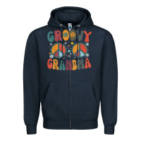 Navy groovy grandma retro 70s peace sign design grandmother Zipper Hoodie - longCreatives