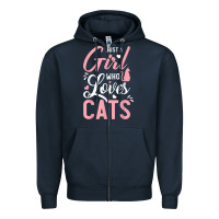 Navy just a girl who loves cats cute cat lover gifts Zipper Hoodie - longCreatives