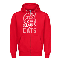 Red just a girl who loves cats cute cat lover gifts Zipper Hoodie - longCreatives